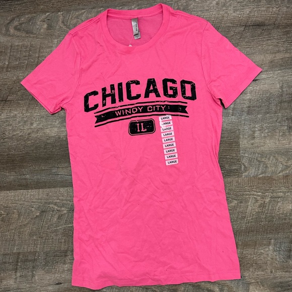 Next Level Apparel Tops - Women’s Short Sleeve Chicago Scoop Neck Hot Pink & Black T-Shirt - Size Large